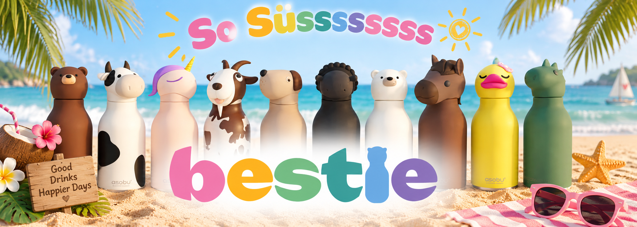 Welcome to the Bestie Universe Willkommen in einer Welt voller Fantasie, Farbe und Funktionalität. Die ASOBU Bestie Kindertrinkflaschen sind mehr als nur Trinkflaschen – sie sind treue Alltagsbegleiter, kleine Freunde und echte Lieblingsstücke für Kinder. Jede Bestie begeistert mit einem liebevoll gestalteten Tiercharakter und macht das Trinken spielerisch leicht und selbstverständlich.