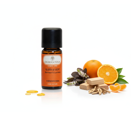 Ätherisches Öl von myAloe.ch:  Glück & Licht Essenzmischung (enthält: Linaloeholz, Patchouli, Orange süss, Angelikawurzel)