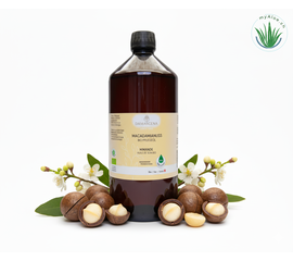 MyAloe.ch Macadamianussöl  BIO: Das goldgelbe, leicht nussig duftende Öl regeneriert, glättet und macht die Haut geschmeidig, ohne zu fetten.