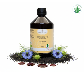 MyAloe.ch Schwarzkümmelöl BIO : Ideal für die Körperpflege bei gereizter und beanspruchter Haut, ist reich an wertvollen Vitaminen & ungesättigten Fettsäuren, spendet Feuchtigkeit & beruhigt Irritationen.