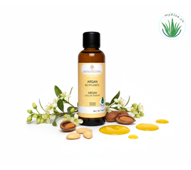 MyAloe.ch Arganöl BIO: Reich an Vitamin E, Antioxidantien und essentiellen Fettsäuren, schützt es die Haut vor Feuchtigkeitsverlust und vorzeitiger Alterung, während es gleichzeitig die Zellerneuerung unterstützt.