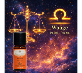 ♎️ Das Sternzeichen Waage: 24. September - 23. Oktober (charmant, anmutig, rücksichtsvoll und warmherzig)
Ätherische Ölmischung für Balance, Harmonie & bewusste Aromapflege - sanfte Ausgeglichenheit für Herz & Raum
Die Essenzmischung Sternzeichen Waage wurde speziell für Menschen entwickelt, die Harmonie, Schönheit und innere Balance schätzen. Diese fein abgestimmte Aromamischung aus 100 % naturreinen ätherischen Ölen verbindet blumige, fruchtige und warme Duftnoten zu einem eleganten, ausgleichenden Dufterlebnis.

Die Komposition aus Rosengeranium, Grapefruit, Sandelholz, Ylang Ylang u. a. eignet sich ideal für die Aromapflege und Raumbeduftung und begleitet bewusste Rituale der Entspannung, Selbstwahrnehmung und inneren Ausgeglichenheit.

Die Mischung wird in der Schweiz von Hand abgefüllt und entspricht höchsten Qualitätsanforderungen an Reinheit, Herkunft und Nachhaltigkeit.

♎️ Das Sternzeichen Waage
24. September – 23. Oktober
Element: Luft | Planet: Venus

Waage-Geborene gelten traditionell als charmant, anmutig, rücksichtsvoll und warmherzig. Sie suchen Ausgleich, Schönheit und Harmonie – im Aussen wie im Inneren. Die Waage-Essenz greift diese Symbolik olfaktorisch auf und schafft eine Atmosphäre von Leichtigkeit und Balance.

Wenn Balance wieder spürbar wird:

Die Waage-Essenzmischung lädt dazu ein, innezuhalten, sich mit dem eigenen Rhythmus zu verbinden und Räume mit Harmonie und Leichtigkeit zu erfüllen – ein Duft, der Ausgleich und Schönheit feiert.

♎️ 4 Schlüsselvorteile der Essenzmischung Waage
1️⃣ Harmonisch abgestimmte Duftkomposition
Die sorgfältig komponierte Mischung vereint blumige, frische und warme Noten zu einem ausgewogenen, eleganten Raumduft.

2️⃣ 100 % naturreine ätherische Öle
Ausschliesslich naturreine ätherische Öle – ohne synthetische Zusätze, Streckmittel oder Duftstoffe.

3️⃣ Ideal für Aromapflege & Raumbeduftung
Geeignet für Duftlampen, Diffuser und persönliche Aromarituale – zur bewussten Gestaltung von Atmosphäre und Wohlbefinden.

4️⃣ Handabfüllung & Qualität aus der Schweiz
Kleine Chargen, sorgfältige Verarbeitung und kontrollierte Qualität – für ein hochwertiges Aromapflegeprodukt.
