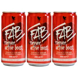 FAB Forever Active Boost
FAB ist unser erfrischender, koffeinhaltiger Energydrink mit Guarana und weiteren Fruchtextrakten wie Acai, Acerola und Cranberry. Die enthaltenen Vitamine B2, B3, B6 und B12 tragen bei zur Verringerung von Müdigkeit und Ermüdung und helfen dir so, den Tag mit voller Kraft zu meistern.