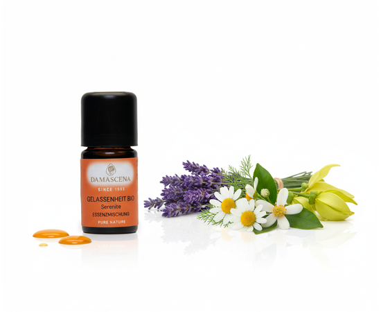 Ätherisches Öl von myAloe.ch:  Gelassenheit Essenzmischung (enthält: Lavendel, Kamille, Neroli, Ylang-Ylang)