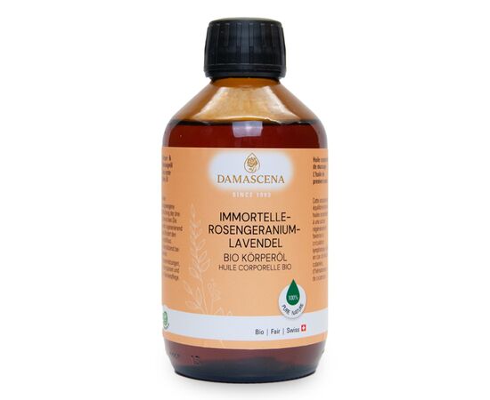 MyAloe.ch Immortelle-Rosengeranium-Lavendel Körperöl BIO: Spüre die heilende Kraft der Natur – mit jedem Tropfen. Wird seit Jahrhunderten genutzt bei Hautverletzungen, Hämatomen, Prellungen und zur Narbenpflege.