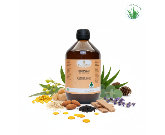 Herzbalsam Körperöl BIO, 50ml – Wohltuende Pflege für Herz & Seele

⭐ Kraftvolle Synergie ätherischer & pflanzlicher BIO-Öle
✅ Jojobaöl BIO – feuchtigkeitsspendend & hautausgleichend
✅ Sesamöl BIO – Wärmend, durchblutungsfördernd & vitalisierend
✅ Mandelöl BIO – Zart pflegend & beruhigend für empfindliche Haut
✅ Schwarzkümmelöl BIO – ausgleichend & stärkend für die Abwehrkräfte
✅ Copaivaöl – beruhigend & entzündungshemmend
✅ Eukalyptusöl BIO – Erfrischend, öffnet die Atemwege & klärt den Geist
✅ Sandelholzöl – tief entspannend & meditativ
✅ Ravintsaraöl BIO - stärkt die Energie & reinigt auf feinstofflicher Ebene
✅ Arvenöl BIO - erdend & herzöffnend
✅ Lavendelöl BIO - ausgleichend & schlaffördernd