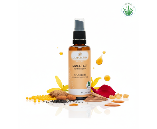 ❤️ Sinnlichkeit Körperöl BIO – Natürlich verführen, liebevoll pflegen

⭐ Kraftvolle Synergie ätherischer & pflanzlicher BIO-Öle
Das Sinnlichkeit Körperöl BIO vereint die Weisheit jahrtausendealter Heilpflanzen mit moderner Aromatherapie:

Jojobaöl BIO – feuchtigkeitsspendend, stärkt die Hautbarriere
Mandelöl BIO – zart pflegend, ideal für empfindliche Haut
Schwarzes Sesamöl BIO – durchwärmend, antioxidativ & hautregenerierend
Aprikosenkernöl BIO – nährend, macht die Haut samtweich
Sandelholzöl – erdig, sinnlich & beruhigend, fördert innere Balance
Ylang-Ylang Öl BIO – exotisch-blumig, euphorisierend, fördert die Weiblichkeit
Rosenöl – harmonisierend, herzöffnend, Symbol reiner Liebe
Benzoeöl BIO – balsamisch, schützend, vermittelt Geborgenheit