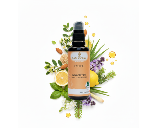 ❎ Beinhaltet verschiedene 100% naturreine Pflanzenöle & Jojobaöl BIO
✅  Jojobaöl BIO
Schützt und pflegt die Haut, reguliert den Feuchtigkeitshaushalt, stabilisiert das Hautbild. Nicht fettend, zieht schnell ein. Ideal als Basisöl für Mischungen und für empfindliche Haut.

✅  Sesamöl BIO
Wärmend, durchblutungsfördernd, antioxidativ. Traditionell im Ayurveda für Massagen genutzt. Unterstützt die Hautregeneration und
wirkt entgiftend.

✅  Mandelöl BIO
Besonders sanft, pflegt trockene & sensible Haut. Wirkt reizlindernd, feuchtigkeitsspendend und macht die Haut weich & geschmeidig. Ideal für Babys & Kinder.

✅  Schwarzkümmelöl BIO
Stärkt das Immunsystem, wirkt entzündungshemmend & antioxidativ. Unterstützt bei Allergien und Hautproblemen (z. B. Neurodermitis). Traditionell als „Gold der Pharaonen“ bekannt.

✅  Bergamottenöl BIO
Stimmungsaufhellend, erfrischend & harmonisierend. Fördert positive Gedanken, lindert Nervosität. Wirkt hautklärend bei unreiner Haut.

✅  Zitronenöl BIO
Aktivierend, konzentrationsfördernd & reinigend. Wirkt belebend auf Geist und Körper, stärkt das Immunsystem, klärt die Raumluft und unterstützt die Verdauung.

✅  Lavandinöl BIO
Entspannend, ausgleichend und leicht antiseptisch. Hilft bei Muskelverspannungen, Stress & innerer Unruhe. Wirkt stimmungsaufhellend und klärend.

✅  Grapefruitöl BIO
Erfrischend, stimmungshebend & stoffwechselanregend. Unterstützt bei Antriebslosigkeit, fördert die Hautstraffung (z. B. bei Cellulite) und wirkt reinigend.

✅  Basilikumöl BIO
Vitalisierend, konzentrationsfördernd & krampflösend. Wirkt stärkend bei geistiger Erschöpfung, fördert die Verdauung und hilft bei Muskelkrämpfen.

✅  Weisstannenöl BIO
Kräftigend, befreiend für die Atemwege & vitalisierend. Wirkt stärkend bei Erschöpfung, schenkt Frische, fördert tiefe Atmung und schafft Waldatmosphäre.

✅  Lemongrasöl BIO
Erfrischend, belebend & konzentrationsfördernd. Klärt die Luft, hebt die Stimmung, wirkt desodorierend und vertreibt Insekten.

✅  Bergbohnenkrautöl BIO
Energie Körperöl BIO – Dein natürlicher Frischekick für Körper & Geist


Vitalisiere Deine Sinne & bring Deine Lebensenergie zum Fliessen
Das Energie Körperöl BIO ist weit mehr als nur ein Massageöl – es ist ein belebender Energie-Booster, der Dich bei Nervosität, geistiger Unruhe oder inneren Blockaden unterstützt. Die einzigartige Komposition aus 100% naturreinen Bio-Pflanzenölen schenkt Dir Klarheit, neue Kraft und einen erfrischten Geist.

Ob am Morgen für einen frischen Start, nach einem stressigen Tag oder als kleine Auszeit zwischendurch – das Energie Körperöl BIO weckt Deine Sinne und bringt Deinen Energiestrom wieder in Balance.

Die sorgfältig abgestimmte Rezeptur mit Bio-Jojobaöl, Bio-Sesamöl, Bio-Mandelöl und wertvollem Schwarzkümmelöl pflegt Deine Haut intensiv und macht sie seidig zart. Ätherische Öle wie Bergamotte, Zitrone, Lavandin, Grapefruit, Basilikum, Weisstanne, Lemongras und Bergbohnenkraut entfalten ihre belebende, klärende Wirkung – ideal bei geistiger Erschöpfung oder Antriebslosigkeit.

Mit jedem Tropfen spürst Du, wie Dich die natürlichen Duftnoten in eine klare, frische Wachheit begleiten.