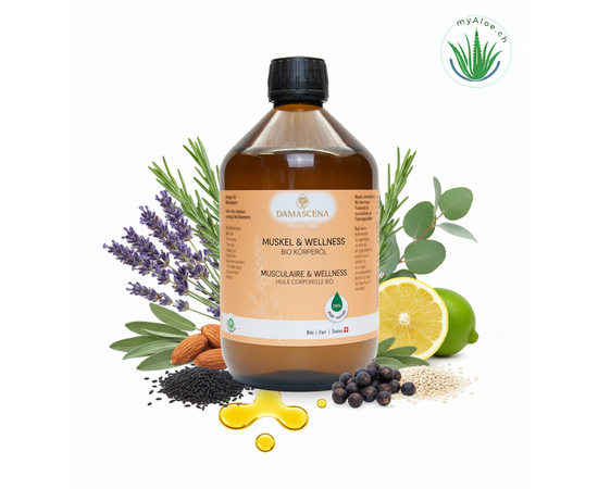 ⭐ Ein kraftvoller Synergiekomplex aus Pflanzen- und ätherischen BIO-Ölen:
✅ Jojobaöl BIO – feuchtigkeitsspendend & hautausgleichend
✅ Sesamöl BIO – wärmend & durchblutungsfördernd
✅ Mandelöl BIO – sanft pflegend & beruhigend
✅ Schwarzkümmelöl BIO – stärkend & zellregenerierend
✅ Zitronenöl BIO – klärend, vitalisierend
✅ Eukalyptusöl BIO – befreiend & erfrischend
✅ Ravintsaraöl BIO – stärkend für Immunsystem & Nerven
✅ Lavendelöl BIO – entspannend & hautberuhigend
✅ Rosmarinöl BIO – durchblutungsfördernd & aktivierend
✅ Muskatellersalbeiöl BIO – harmonisierend & muskelentkrampfend
✅ Wacholderbeerenöl BIO – reinigend & ausleitend