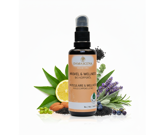 ⭐ Ein kraftvoller Synergiekomplex aus Pflanzen- und ätherischen BIO-Ölen:
✅ Jojobaöl BIO – feuchtigkeitsspendend & hautausgleichend
✅ Sesamöl BIO – wärmend & durchblutungsfördernd
✅ Mandelöl BIO – sanft pflegend & beruhigend
✅ Schwarzkümmelöl BIO – stärkend & zellregenerierend
✅ Zitronenöl BIO – klärend, vitalisierend
✅ Eukalyptusöl BIO – befreiend & erfrischend
✅ Ravintsaraöl BIO – stärkend für Immunsystem & Nerven
✅ Lavendelöl BIO – entspannend & hautberuhigend
✅ Rosmarinöl BIO – durchblutungsfördernd & aktivierend
✅ Muskatellersalbeiöl BIO – harmonisierend & muskelentkrampfend
✅ Wacholderbeerenöl BIO – reinigend & ausleitend