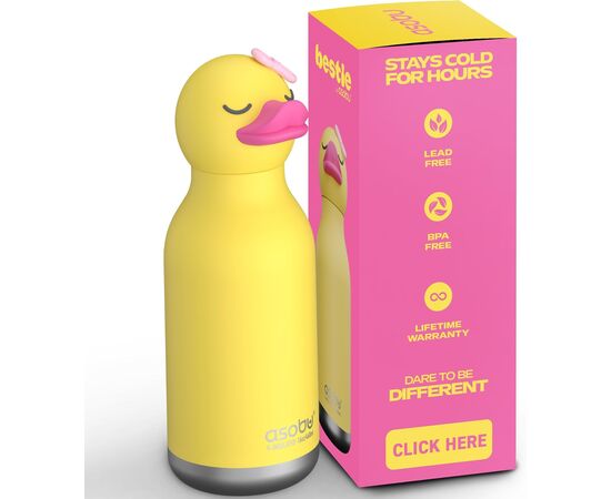 ❤️Warum Kinder (und Eltern) die Bestie Bottle lieben
✅ Fördert gesunde Trinkgewohnheiten durch spielerische Motivation

✅ Nachhaltige Alternative zu Einwegflaschen

✅ Kindgerecht, sicher und leicht zu reinigen

✅ Sammelspass mit austauschbaren Tierköpfen

myaloe.ch
⭐ Produktdetails Asobu Bestie Bryn, the Ducky
Produkttyp: Isolierflasche / Kindertrinkflasche
Volumen: 460 ml
Material: Doppelwandiger Edelstahl & Silikon
Frei von: BPA & Blei
Isolierung: Doppelwandige Vakuumisolierung
Warmhaltezeit: bis 12 Stunden
Kalthaltezeit: bis 24 Stunden
Verschluss: Auslaufsicherer Drehverschluss mit Silikon-Strohhalm
Masse: 20.3 cm Höhe × 7.6 cm Durchmesser
Gewicht: ca. 340 g
Pflege: Alle Teile abnehmbar, leicht zu reinigen
Extras: inkl. Reinigungsbürste