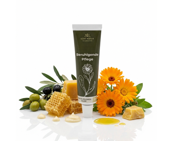Unguento alla calendula – Trattamento lenitivo per pelli sensibili e stressate
Myaloe.ch

Protezione naturale. Rigenerazione delicata. Cura tradizionale.
La pomata alla calendula di ECHT NATUR è un classico collaudato della cura naturale della pelle e non dovrebbe mancare in nessuna farmacia domestica ben fornita. È prodotta artigianalmente in Svizzera secondo ricette tradizionali e a base di fiori di calendula (Calendula officinalis), raccolti con cura nella regione naturale di Flüeli-Ranft

Grazie alla combinazione di olio d'oliva di alta qualità, cera d'api ed estratti vegetali, l'unguento ha un effetto protettivo, lenitivo e rigenerante È ideale per la pelle sensibile, screpolata o irritata, nonché come trattamento di supporto in caso di cicatrici, piccole ferite, geloni, lacerazioni o lievi ustioni

Ogni lotto è un prodotto naturale autentico: le lievi differenze di colore e consistenza sono espressione della produzione artigianale e della qualità delle materie prime naturali.

L'unguento alla calendula non solo cura la tua pelle, ma ti dà anche fiducia nel potere della natura Ogni applicazione ti mette in contatto con la tradizionale conoscenza delle piante medicinali, con un attento lavoro manuale e con la rassicurante sensazione di dare alla tua pelle esattamente ciò di cui ha bisogno: in modo delicato, sincero ed efficace.