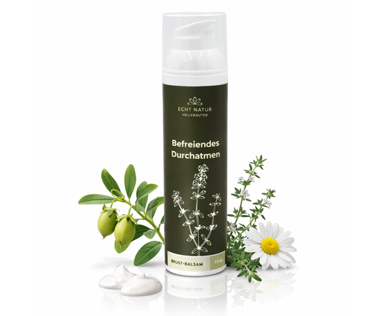 Baume pour la poitrine – Respirez librement
Myaloe.ch

Rituel de soin naturel pour la poitrine et le dos
Le baume pour la poitrine – Respirez librement de ECHT NATUR est un produit de soin naturel et artisanal destiné à une utilisation cosmétique sur la poitrine et le dos
Sa texture équilibrée a été spécialement développée pour des massages apaisants, en particulier pendant la saison froide ou en cas de malaise physique, lorsque des rituels de respiration et de soins conscients font du bien.

Des extraits de plantes soigneusement sélectionnés, dont le thym, ainsi qu'un parfum harmonieux confèrent au baume son agréable caractère réchauffant et libérateur La formule pénètre rapidement sans laisser de film gras et convient aux soins quotidiens de tous les âges.

Les herbes sauvages utilisées sont récoltées avec soin à Flüeli-Ranft et transformées en petites quantités en Suisse avec le plus grand soin.

« Le baume pour la poitrine est un produit cosmétique destiné à être appliqué en friction, et non un médicament. »


✨ 4 avantages clés du baume pour la poitrine
✅ 1. Soin apaisant pour la poitrine et le dos
Sa texture agréable procure une sensation de libération de la peau et de respiration lors de massages conscients. Avec du thym traditionnellement apprécié
Le thym est mentionné depuis des siècles dans la phytothérapie européenne en relation avec les frictions chauffantes et aromatiques

✅ 3. Fabriqué à la main en Suisse
Petits lots, fabrication soignée, matières premières de haute qualité – chaque produit est un véritable produit naturel unique.

✅ 4. Convient à toute la famille
Soins doux et naturels pour femmes, hommes et enfants – à usage externe uniquement