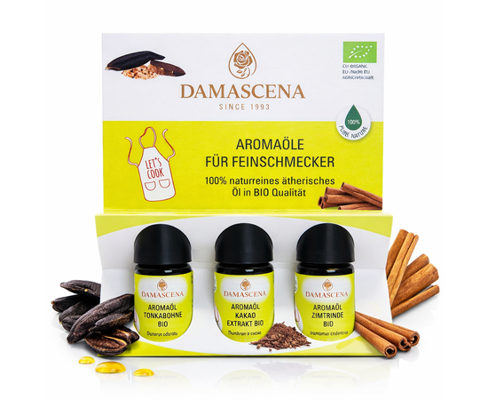 Aromaset für Feinschmecker
myaloe.ch
Tonkabohne · Kakao Extrakt · Zimtrinde – 100 % naturreine BIO Aromaöle
Kulinarische Präzision mit Charakter - Intensive Aromen. Tropfenweise dosiert. Natürlich BIO.
Das Aromaset für Feinschmecker ist die perfekte Wahl für alle, die beim Kochen und Mixen nicht improvisieren, sondern gezielt gestalten möchten. Drei edle BIO-Aromaöle eröffnen Dir neue Möglichkeiten in der Küche – präzise, kontrolliert und reproduzierbar.

Statt schwankender Gewürzqualität oder gemahlener Rohstoffe arbeitest Du mit hochkonzentrierten, stabilen Aromaölen, die schon in kleinsten Mengen überzeugen. Ideal für Desserts, Getränke, herzhafte Gerichte und kreative Signature-Kreationen.



Was ist das Aromaset „Aromaset für Feinschmecker“?
Ein hochwertiges Set aus drei 100 % naturreinen BIO-Aromaölen zur gezielten Aromatisierung von Speisen und Getränken.


Wofür eignet sich das Aromaset?
Für Süssspeisen, Desserts, Getränke, Cocktails, Saucen sowie ausgewählte herzhafte Gerichte mit Tiefe und Wärme.


Wie wendet man die Aromaöle an?
Ausschliesslich tropfenweise dosieren – idealerweise vorverdünnt in Fett, Sirup oder Alkohol.



✅ 4 Schlüsselvorteile des Aromasets für Feinschmecker
1️⃣ Hochkonzentrierte Aromakraft
Maximale Geschmacksintensität bei minimalem Einsatz – ein Tropfen genügt.

2️⃣ Kulinarische Kontrolle
Exakte Dosierung ohne Aromaschwankungen – perfekt für konstante Ergebnisse.

3️⃣ 100 % naturrein & BIO
Ohne Zusatzstoffe, vegan, glutenfrei und tierversuchsfrei.

4️⃣ Schweizer Handabfüllung
Sorgfältige Abfüllung in der Schweiz für Frische und Qualität